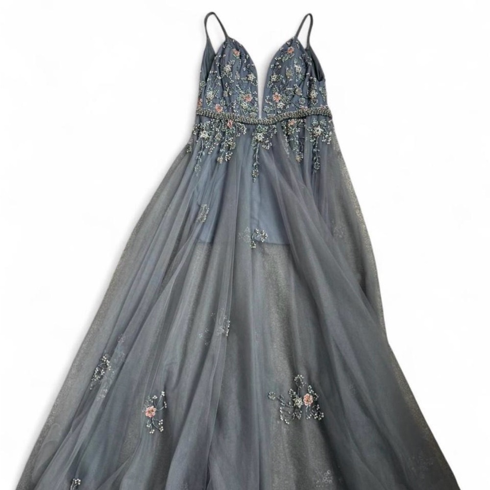 Jovani Gray Evening Dress with Subtle Sheen